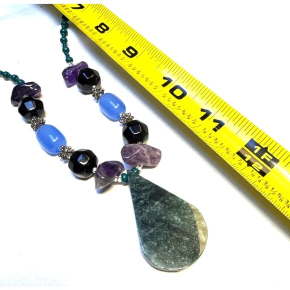 Blue Green Stone Pendant Necklace Boho Gemstone Jewelry Gift Handmade - Picture 10 of 10